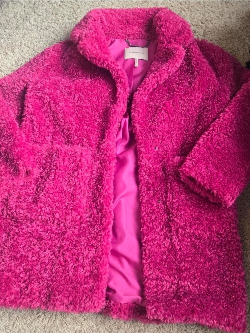 BCBGeneration Plush Teddy Coat - Hot Pink